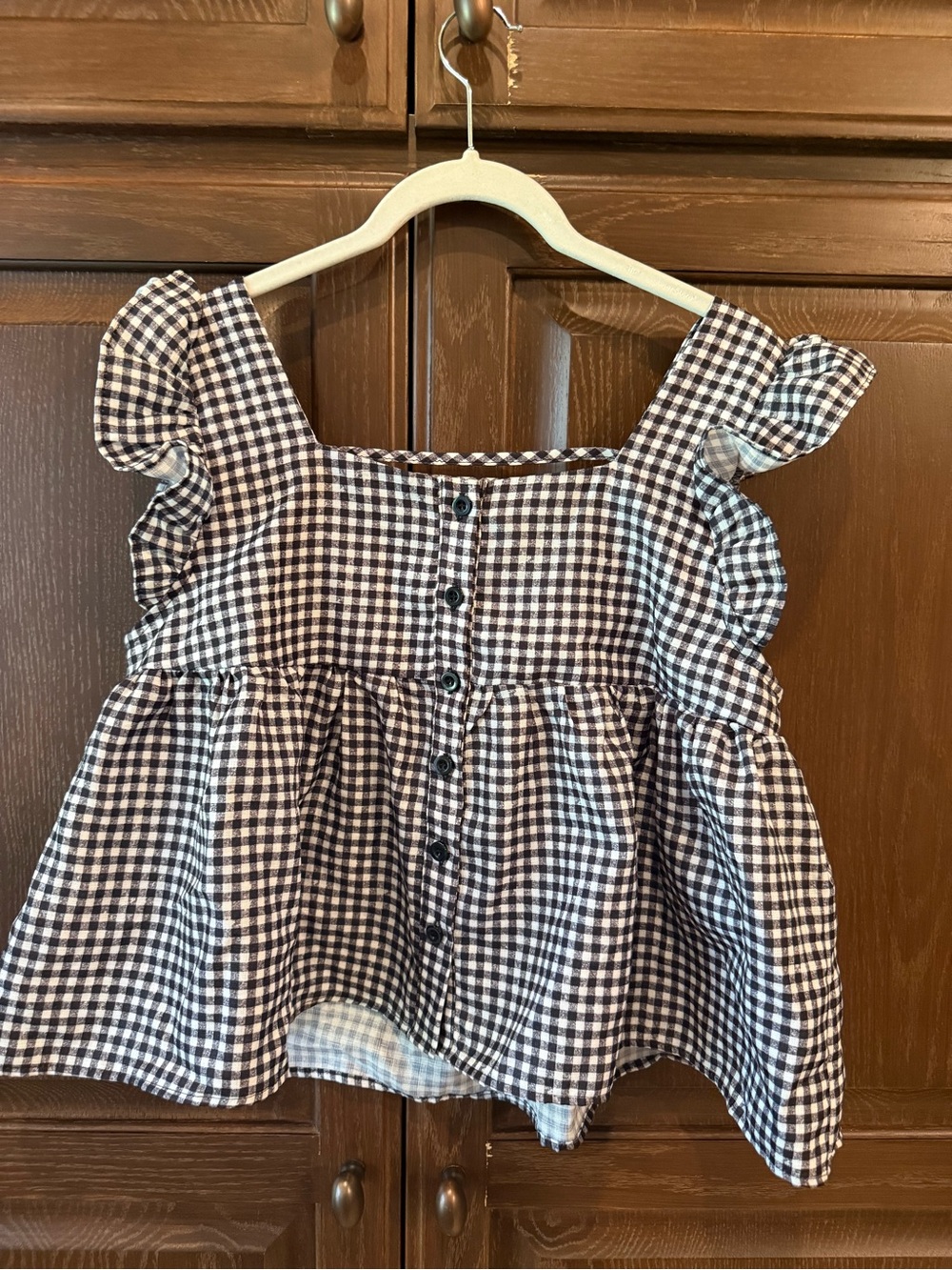 Black & White Gingham Ruffle Sleeve Top